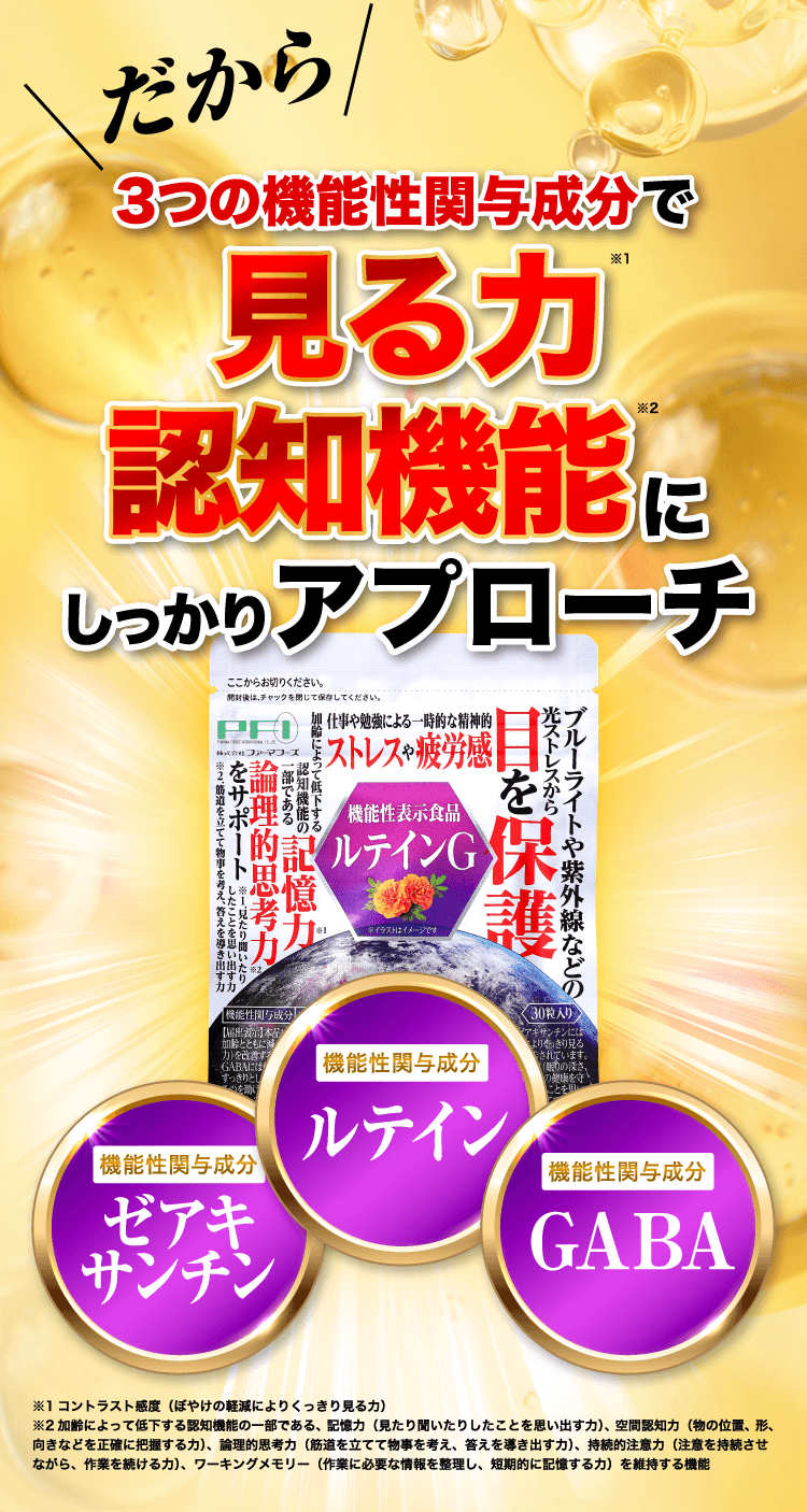 だから3つの機能性関与成分で見る力認知機能にしっかりアプローチ
