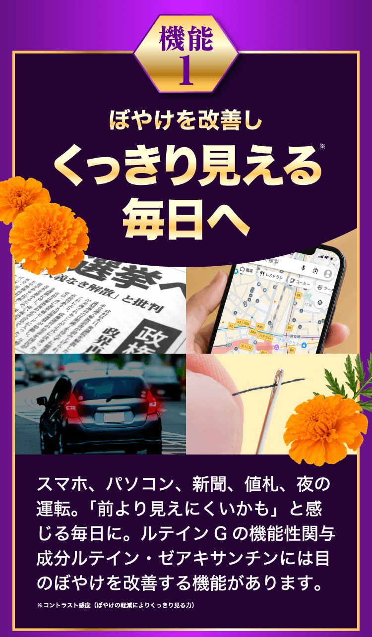 機能1：ぼやけを改善しくっきり見える毎日へ